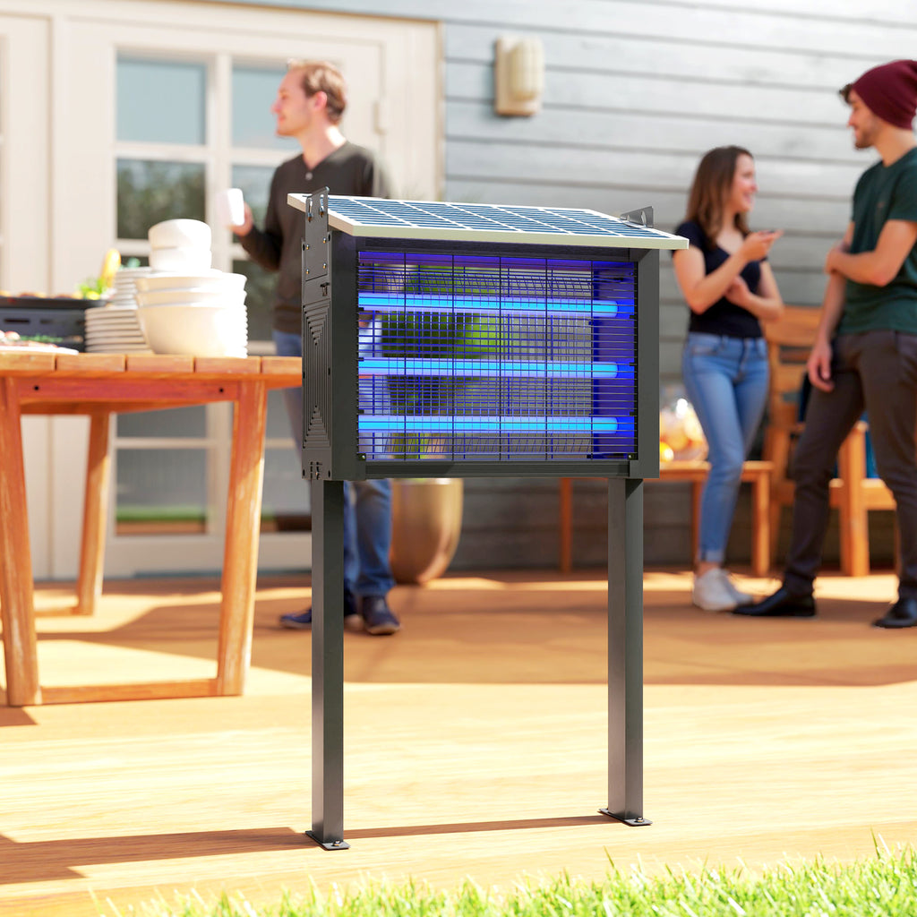 Solar Powered Outdoor Mosquito Killer Lamp with 60 LEDs and Protective Net, Black