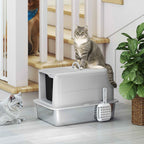 PawHut Enclosed Cat Litter Box with Steel Tray, Scoop and Filters, 40.5x60.5x41.5 cm, Grey and Silver