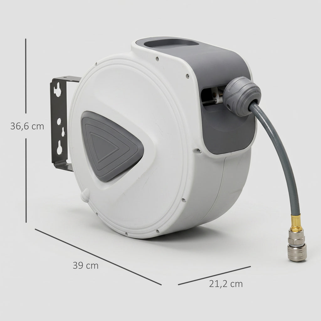 DURHAND Automatic Hose Reel with 1/4'' Connection, Max Pressure 24 Bar, Wall Mounted and 180° Rotatable, Grey