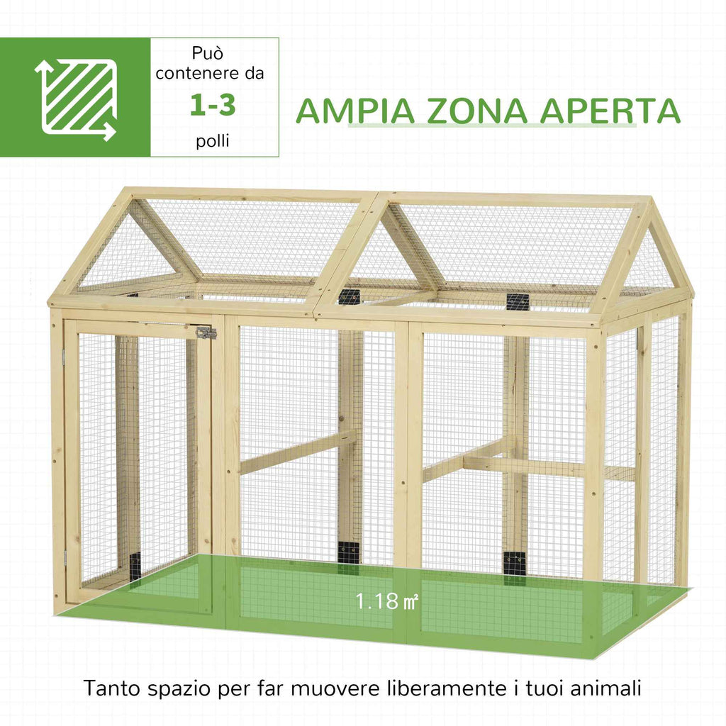 PawHut Outdoor Wooden Chicken Run with Multiple Doors and Metal Mesh, 140x88.5x106 cm, Wood Color