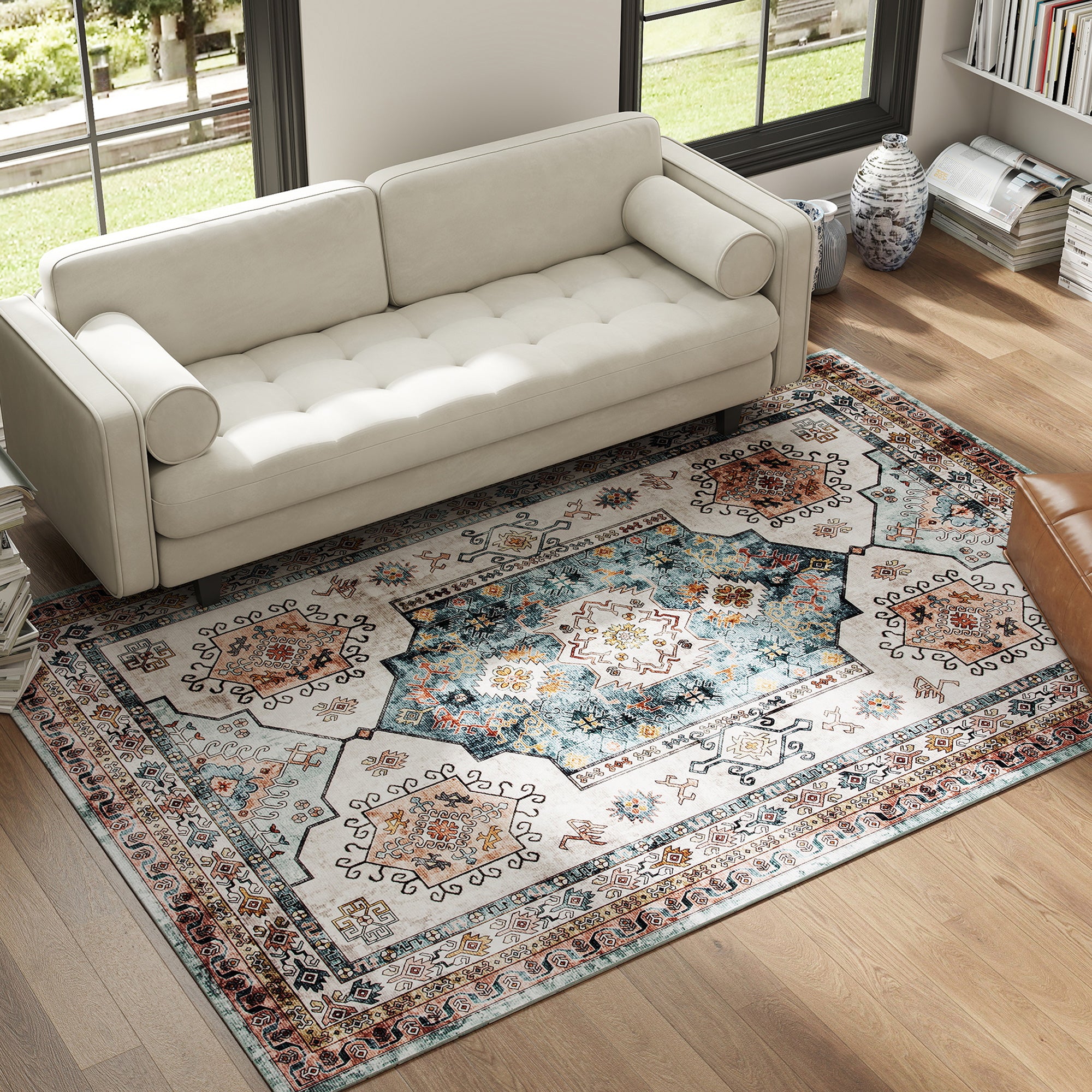 Vintage Non-Slip and Washable Short Pile Rug for Living Room and Bedroom, 230x160 cm, Multicolor