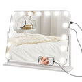 Makeup Mirror with 14 Adjustable LED Lights and USB Charging, Glass and Metal, 62.5x14x49.5 cm, White