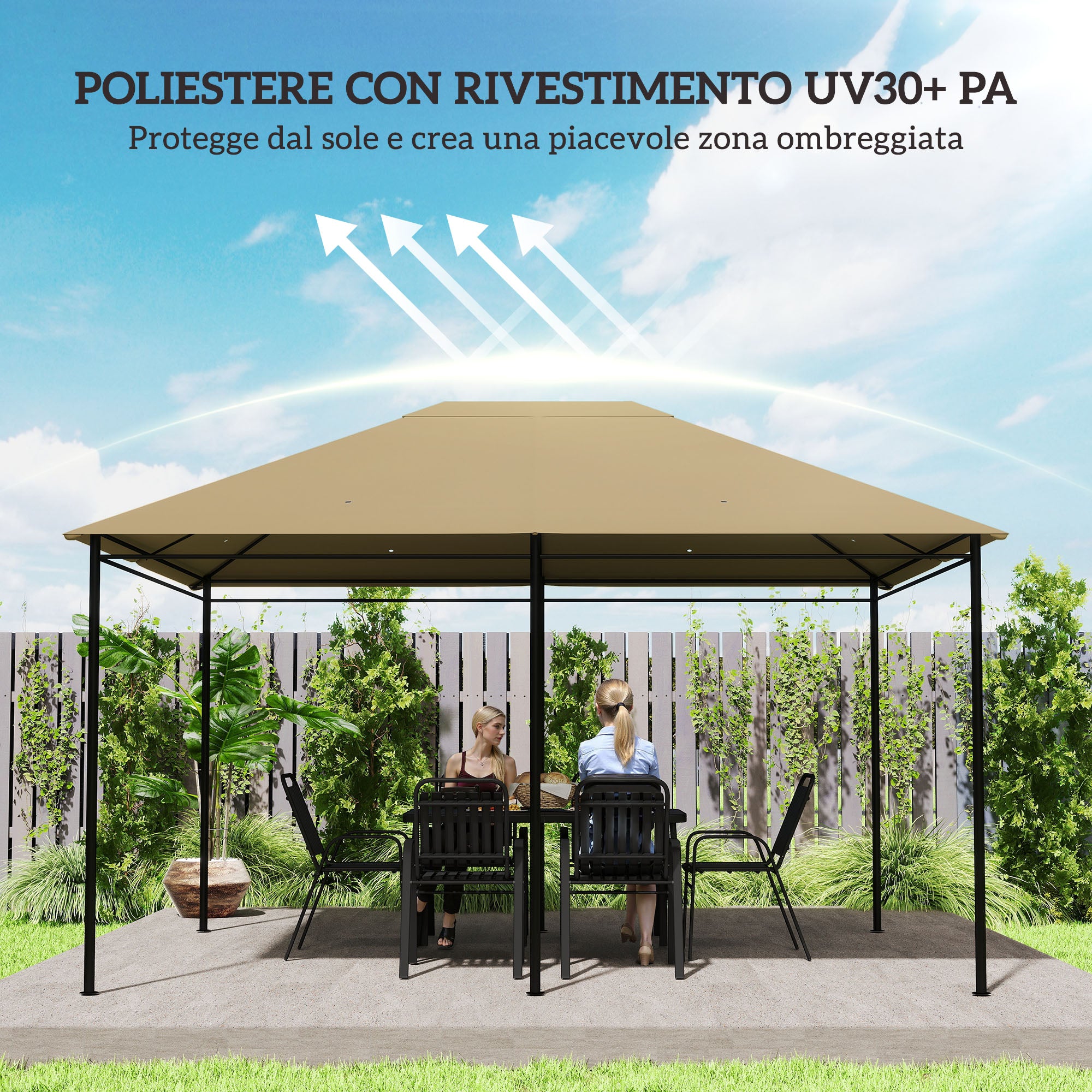Outsunny 4x3m UV-Resistant Polyester Gazebo Replacement Roof with Air Vent, Khaki