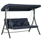 3 Seater Garden Swing with Cushions, Chaise Longue Seat and Canopy, 198x118x168 cm, Dark Blue