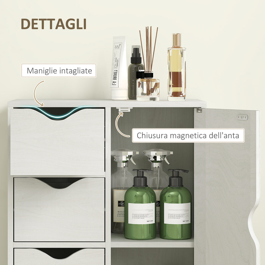 Bathroom Cabinet with 4 Drawers, 2-Tier Storage Cabinet with Cut-Out Handles, Wooden, 54x29x83 cm, White