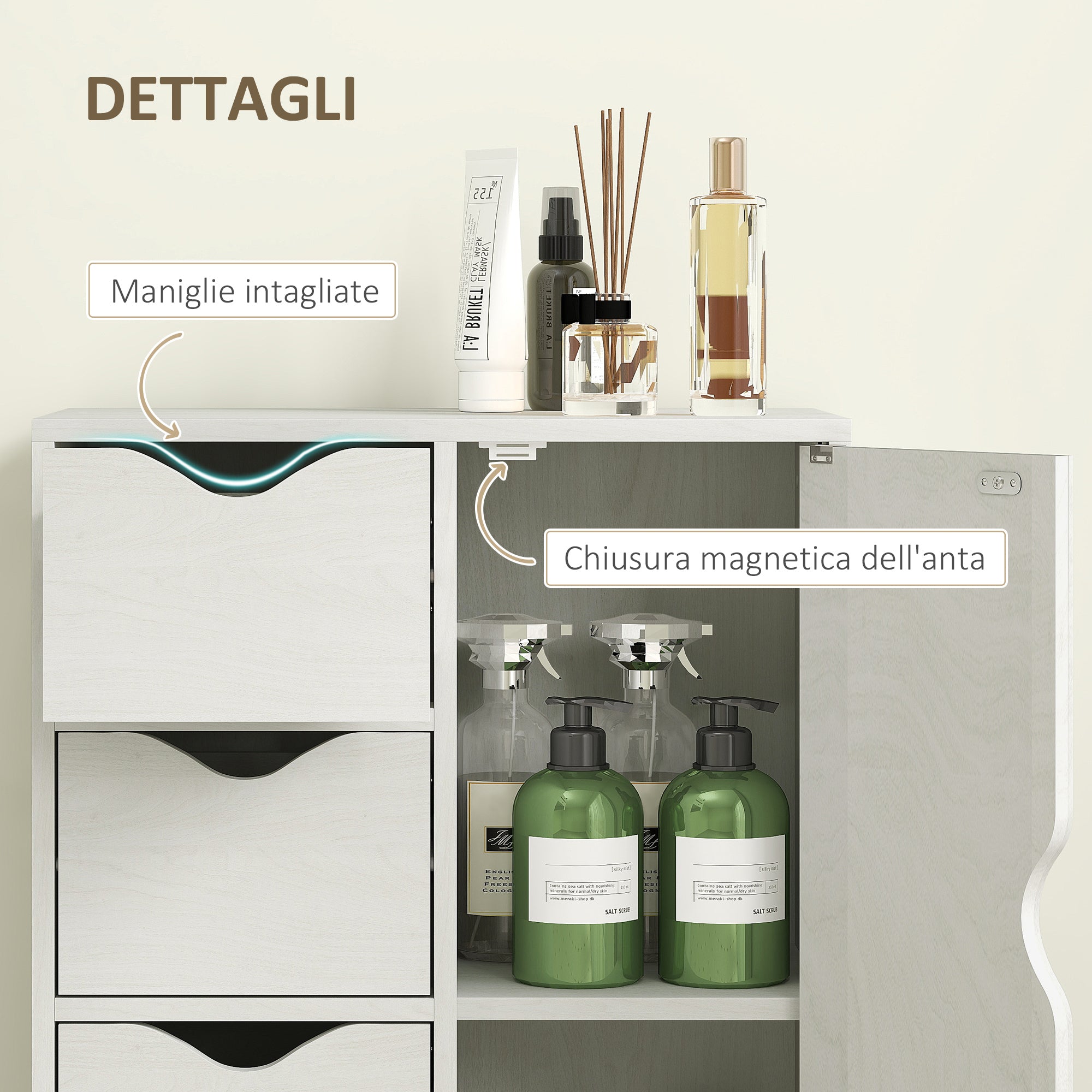 Bathroom Cabinet with 4 Drawers, 2-Tier Storage Cabinet with Cut-Out Handles, Wooden, 54x29x83 cm, White