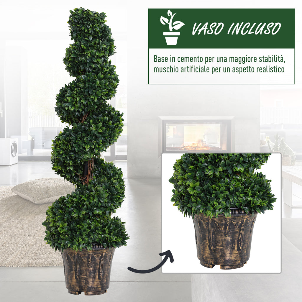 Outsunny 120cm Artificial Boxwood Spiral Indoor Plant, Indoor and Outdoor Artificial Plant with Pot Included, Fake Plant for Home, Office, Living Room, Garden Decoration, Green