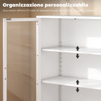 Steel Document Cabinet with 2 Glass Doors and Adjustable Shelves, 80x40x110 cm, White