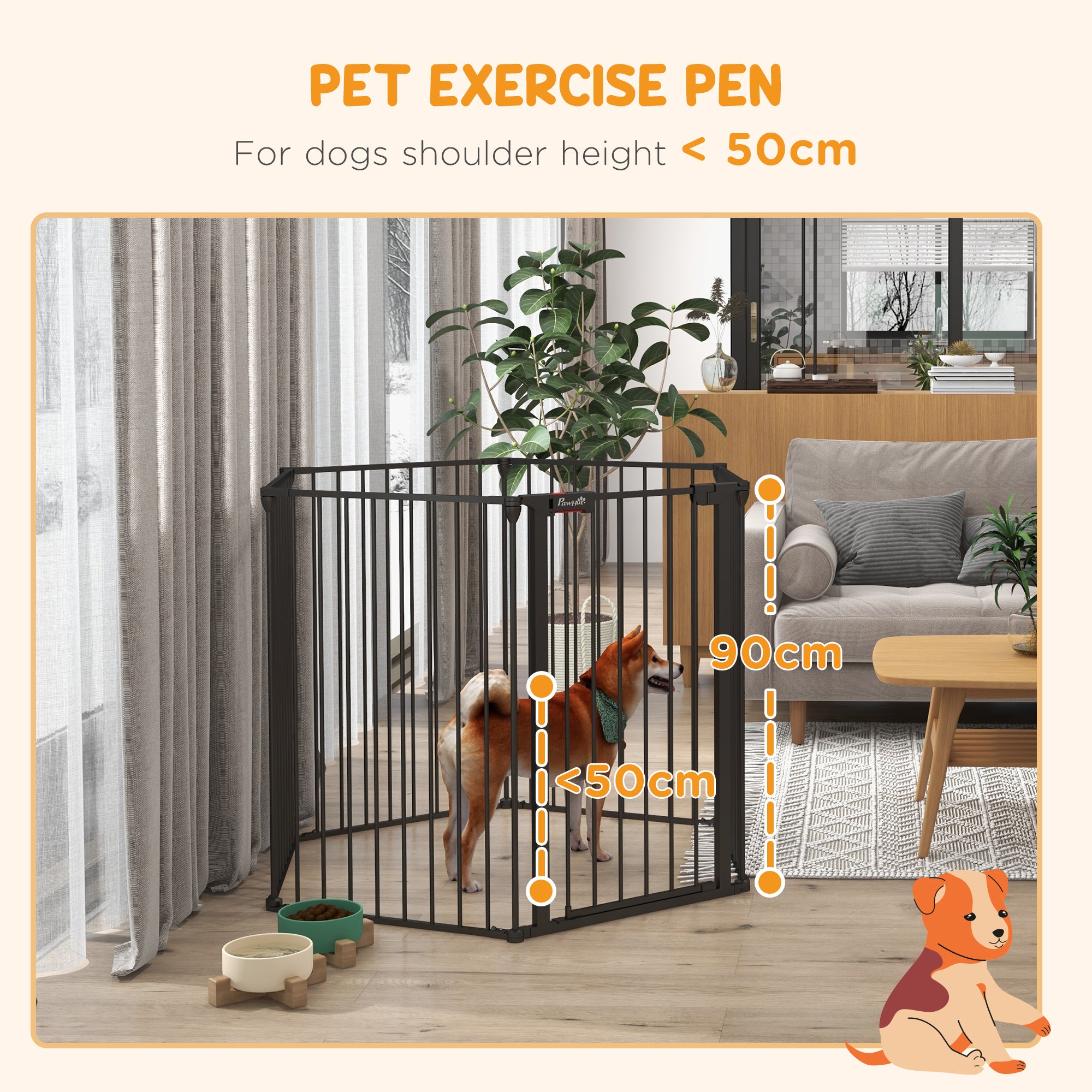 PAWHUT DOG CANCELLINO Folding and modular medium size in metal and plastic, 123x102x90 cm, black - Borgè