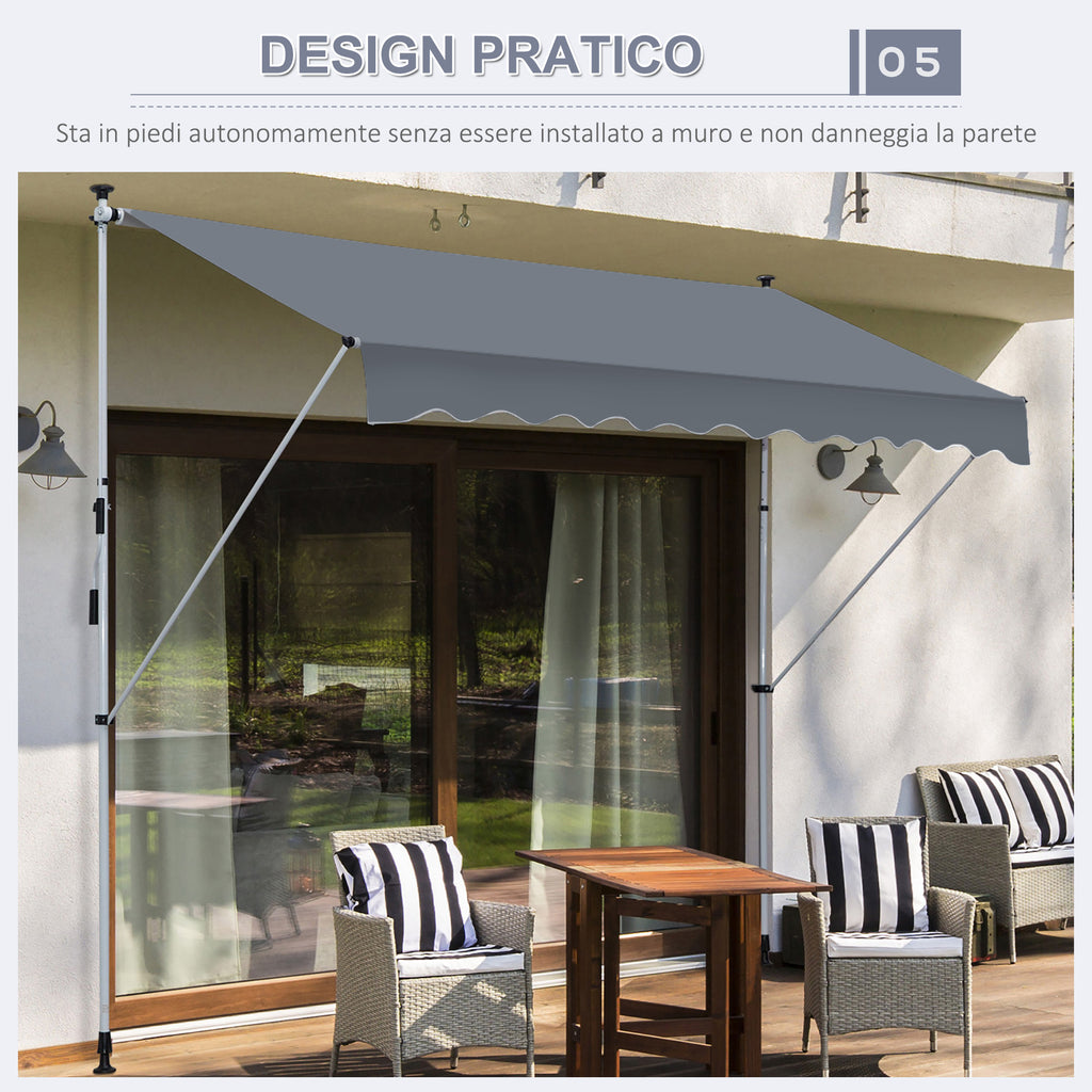 Awning with Roller Arms with Crank and Telescopic Structure, 4x1.2m, Gray
