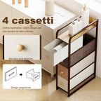 HOMCOM Space-Saving Chest of Drawers with 4 Folding Drawers in Fabric, Steel and Wood, 20x47x84.5 cm, Multicolor