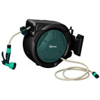 Outsunny Retractable Garden Hose Reel with 30m+2m Water Hose, Wall Mount & Handle, Swivel, 7 Modes, Black
