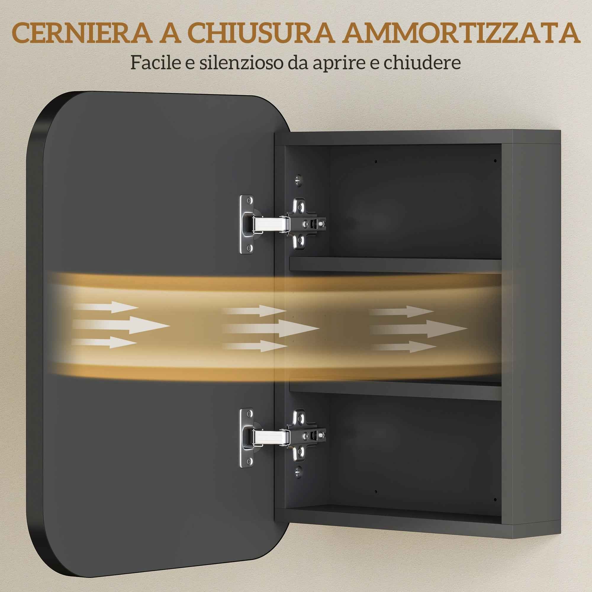 HOMCOM Mirrored Cabinet with 2 Adjustable Shelves, Wood and Glass, 40.2 x 10.2 x 50.9 cm, Black