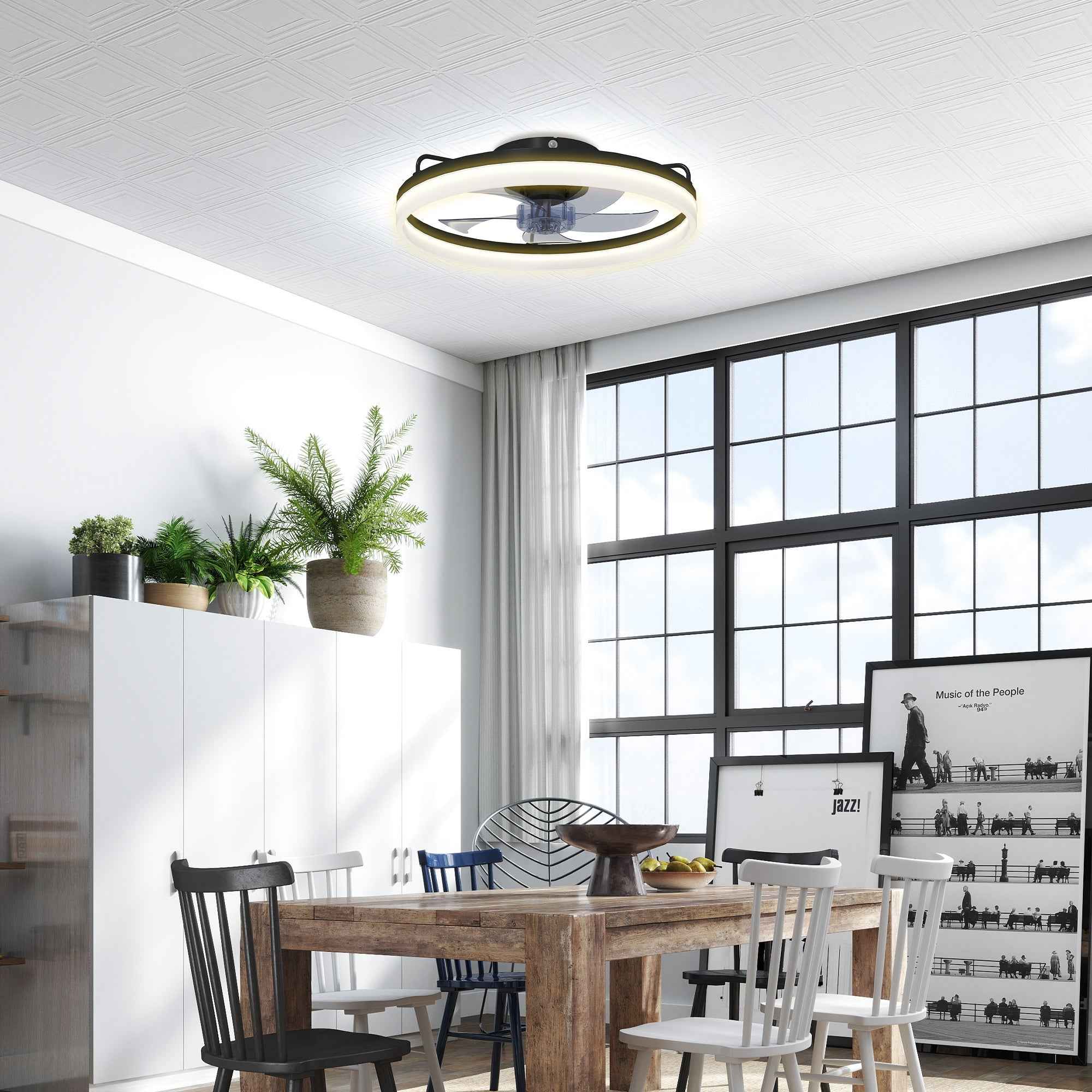 HOMCOM Steel and Plastic Ceiling Fan with Adjustable LED Light, Remote Control, Timer, 6 Speeds, Black