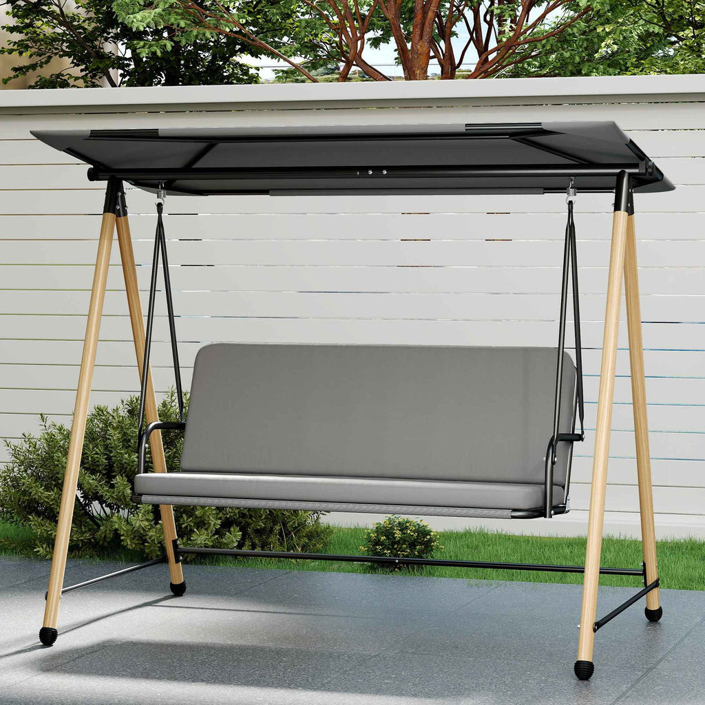 Outsunny 3-Seater Swing with Adjustable Canopy and Cushion, Made of Steel, Texteline and Polyester, 208x125x180 cm, Grey