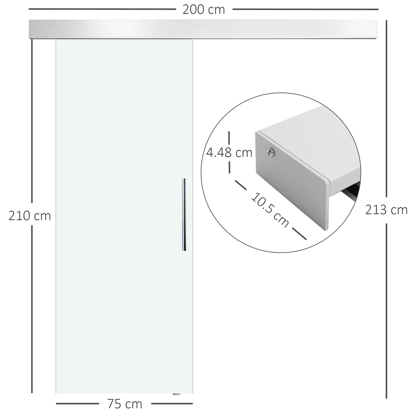 Homcom sliding door in transparent glass with track and aluminum handle for bathroom kitchen studio 210x75x0.8cm - Borgè