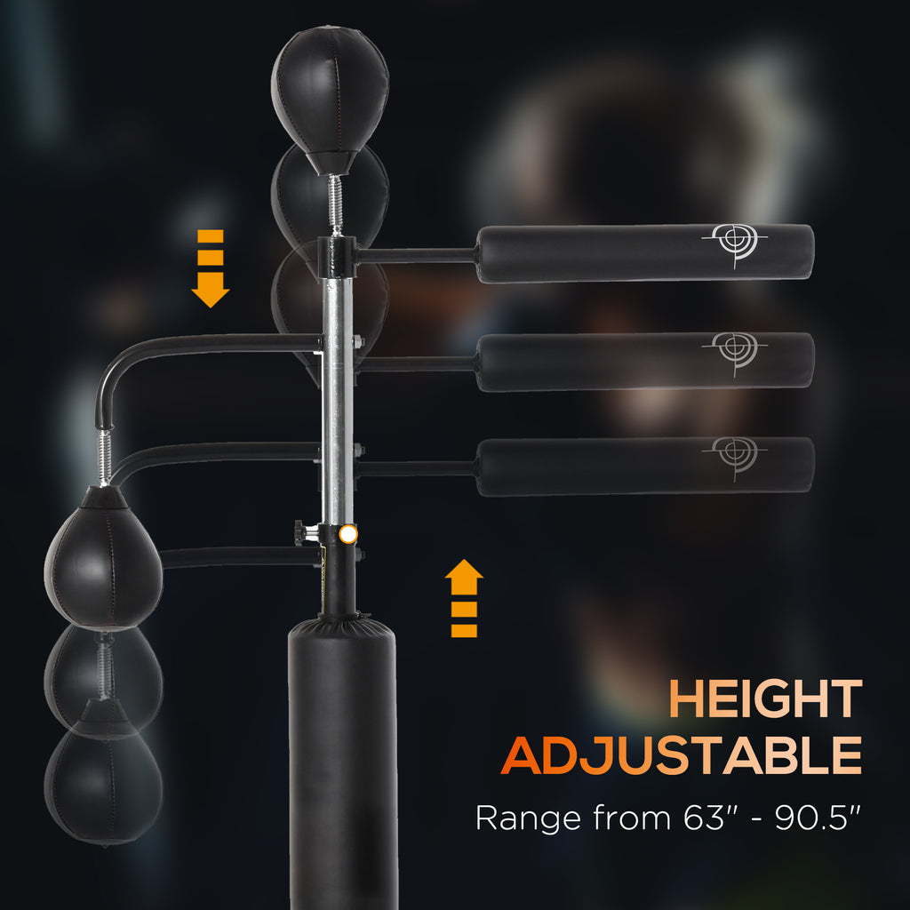 3 in 1 Free Standing Punching Bag with 2 Speedballs, Rotating Bar and Punching Bag, Height Adjustable from 160-230cm, Black