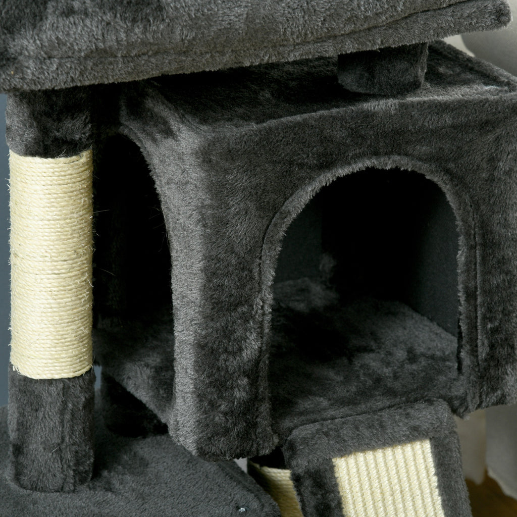 Scratching Tree for Cats with Sisal Poles, Bed and 2 Houses, 59x39x83cm, Dark Gray