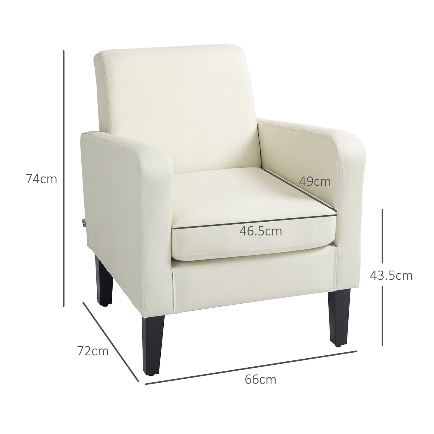 Modern Fabric Bedroom Armchair with Armrests, 66x72x74 cm, Cream