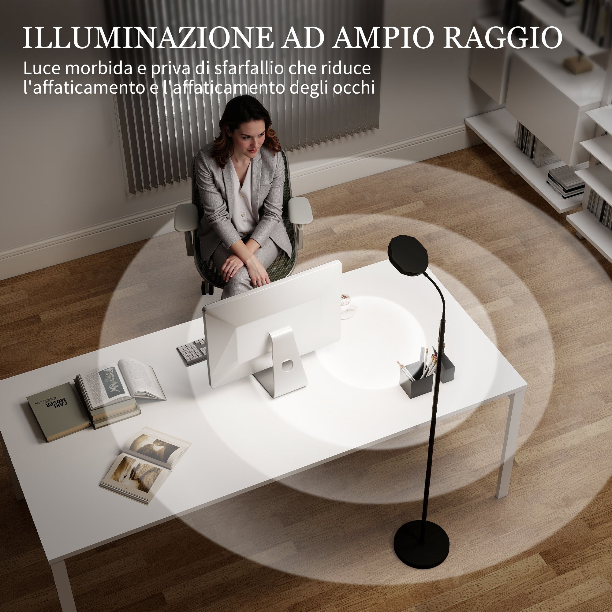 LED Floor Lamp with Remote Control, Swivel Head, Brightness and Temperature Adjustment, Black