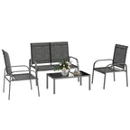 4-Piece Outdoor Set with Coffee Table, 2 Chairs and Sofa with Adjustable Backrest, in Steel and Black Textilene