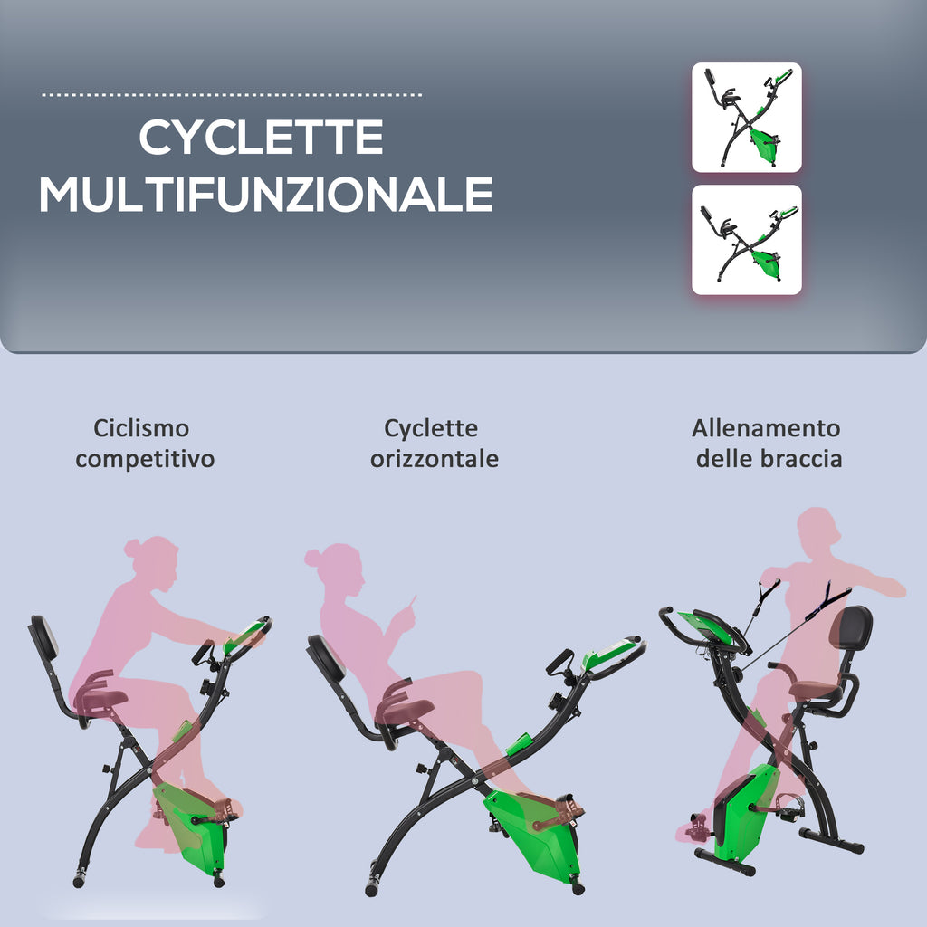 2-in-1 Folding Exercise Bike, 8-Level Adjustable Magnetic Resistance, Quiet Home Exercise Bike with Heart Rate Sensor, Arm Bands, LCD Screen, 2.5kg Flywheel, Green