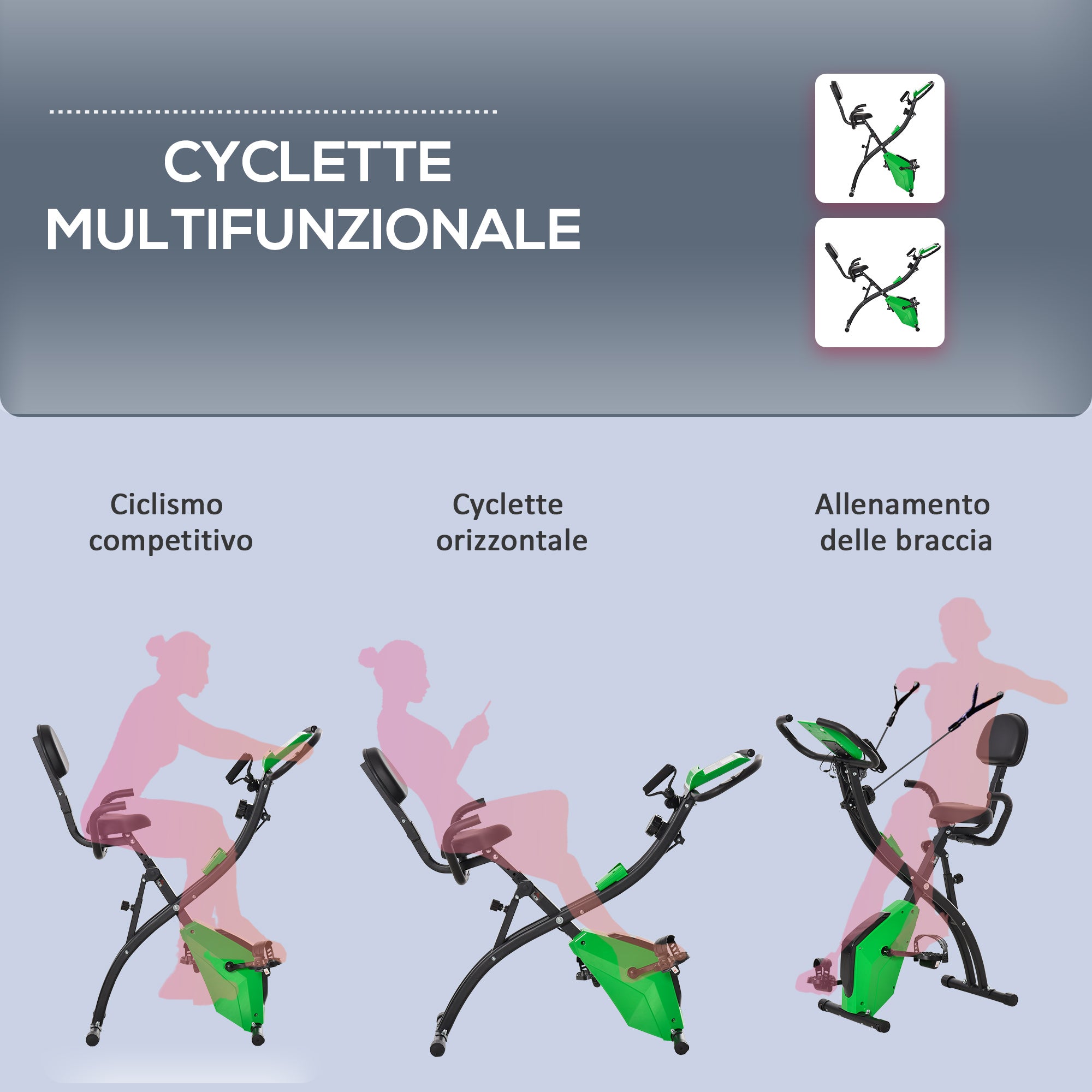 2-in-1 Folding Exercise Bike, 8-Level Adjustable Magnetic Resistance, Quiet Home Exercise Bike with Heart Rate Sensor, Arm Bands, LCD Screen, 2.5kg Flywheel, Green