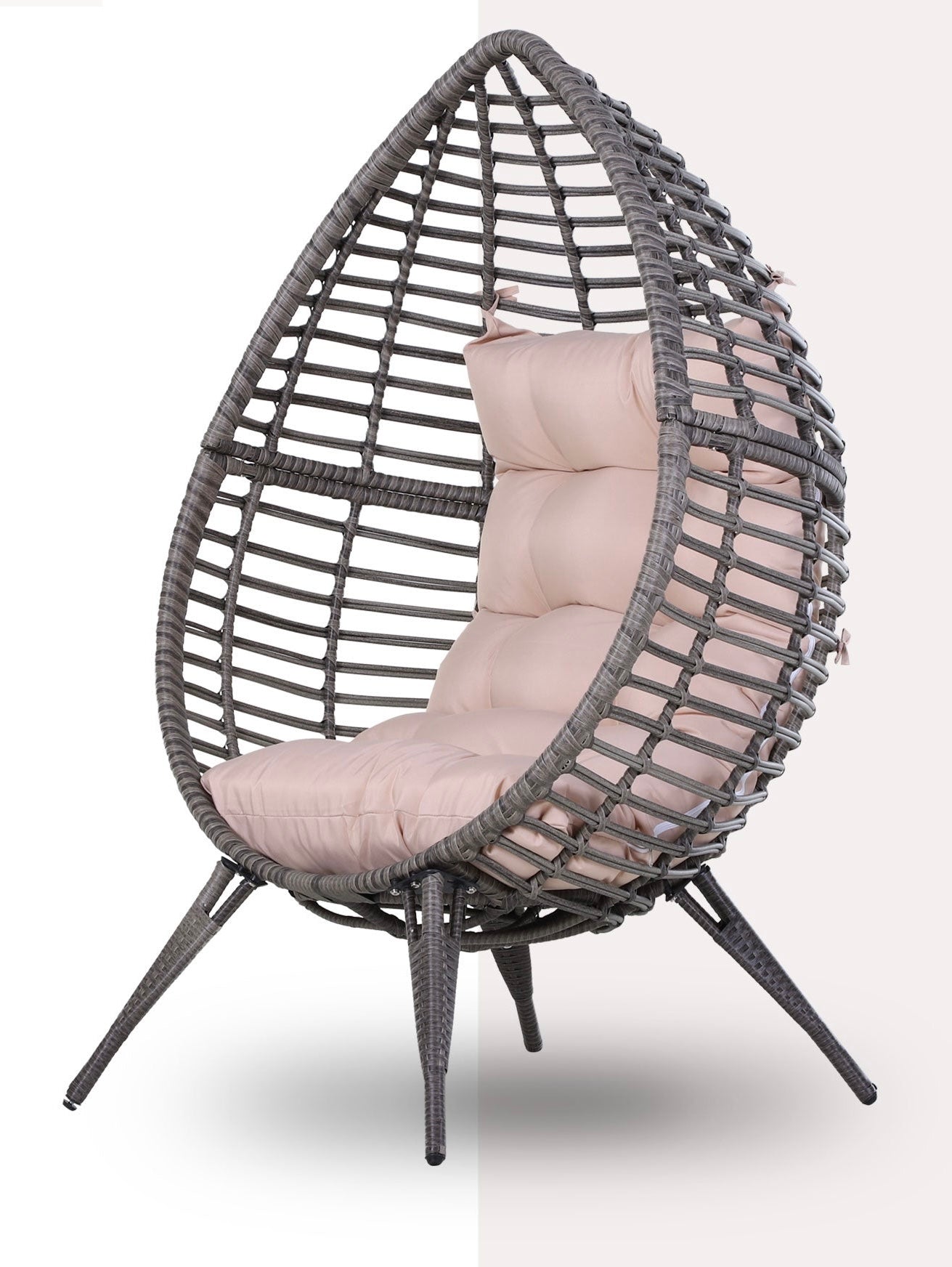 DROPPA | Boho Teardrop Rattan Outdoor Lounge Chair with Cushion, 101x89x156cm Grey and Beige - Borge' Group Limited