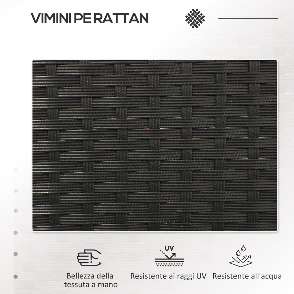 2-Seater Outdoor Sofa with Coffee Table, in Steel and PE Rattan, 137x59x82 cm, Black - Borgè