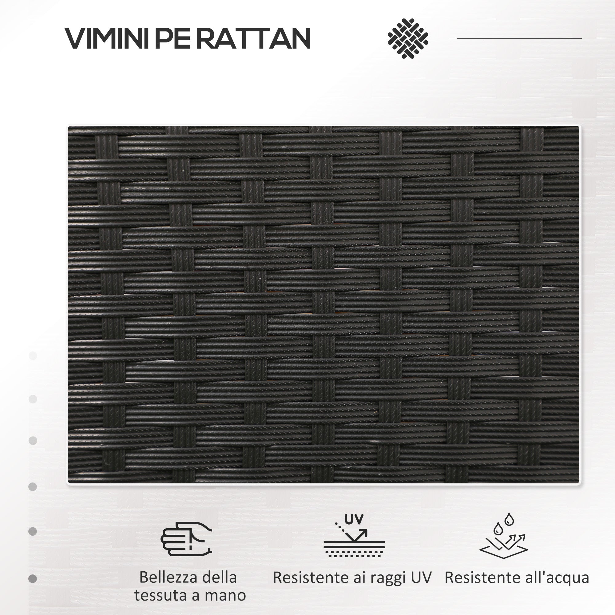 2-Seater Outdoor Sofa with Coffee Table, in Steel and PE Rattan, 137x59x82 cm, Black - Borgè