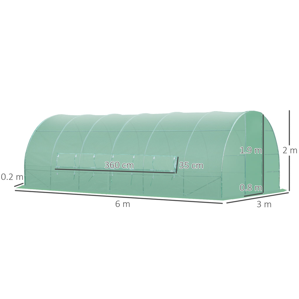Tunnel Greenhouse with Door and 8 Windows, Garden Greenhouse in PE and Galvanized Metal, for Growing Plants, 600x300x200cm