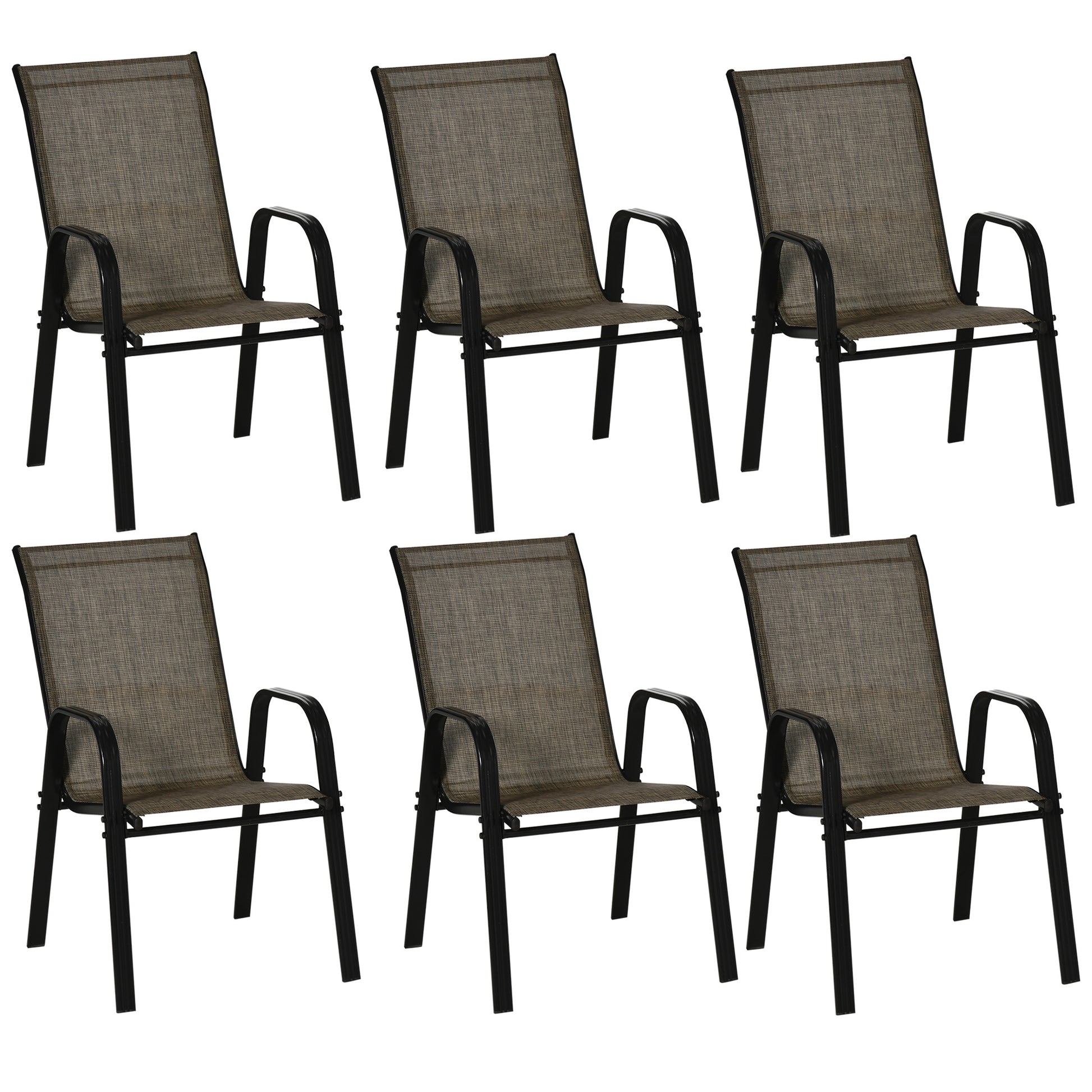 Outsunny Garden Chairs Set 6 pieces, outdoor outdoor chairs in metal and breathable fabric, brown - Borgè