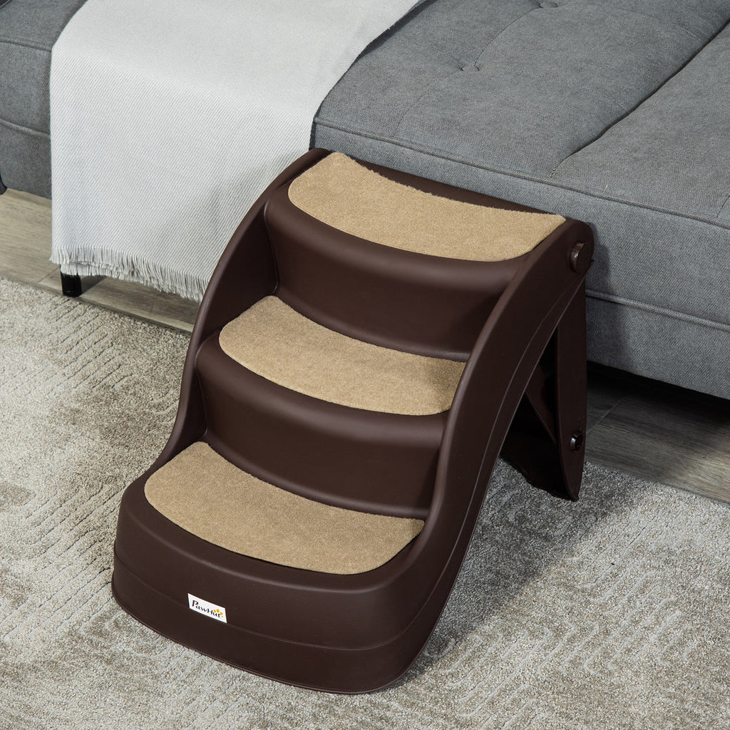 Folding Dog Ladder with 3 Non-Slip Steps in PP, 49x38x38 cm, Brown