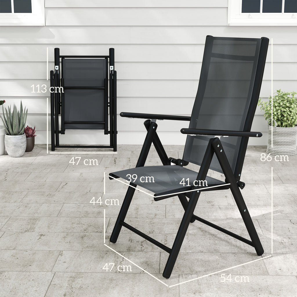 Set of 4 Folding and Breathable Garden Chairs with Armrests, in Steel and Polyester, 56x69x106 cm, Grey