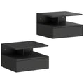 HOMCOM Set of 2 Floating Nightstands with Drawer and Open Shelf, 35x32x22.5 cm, Black