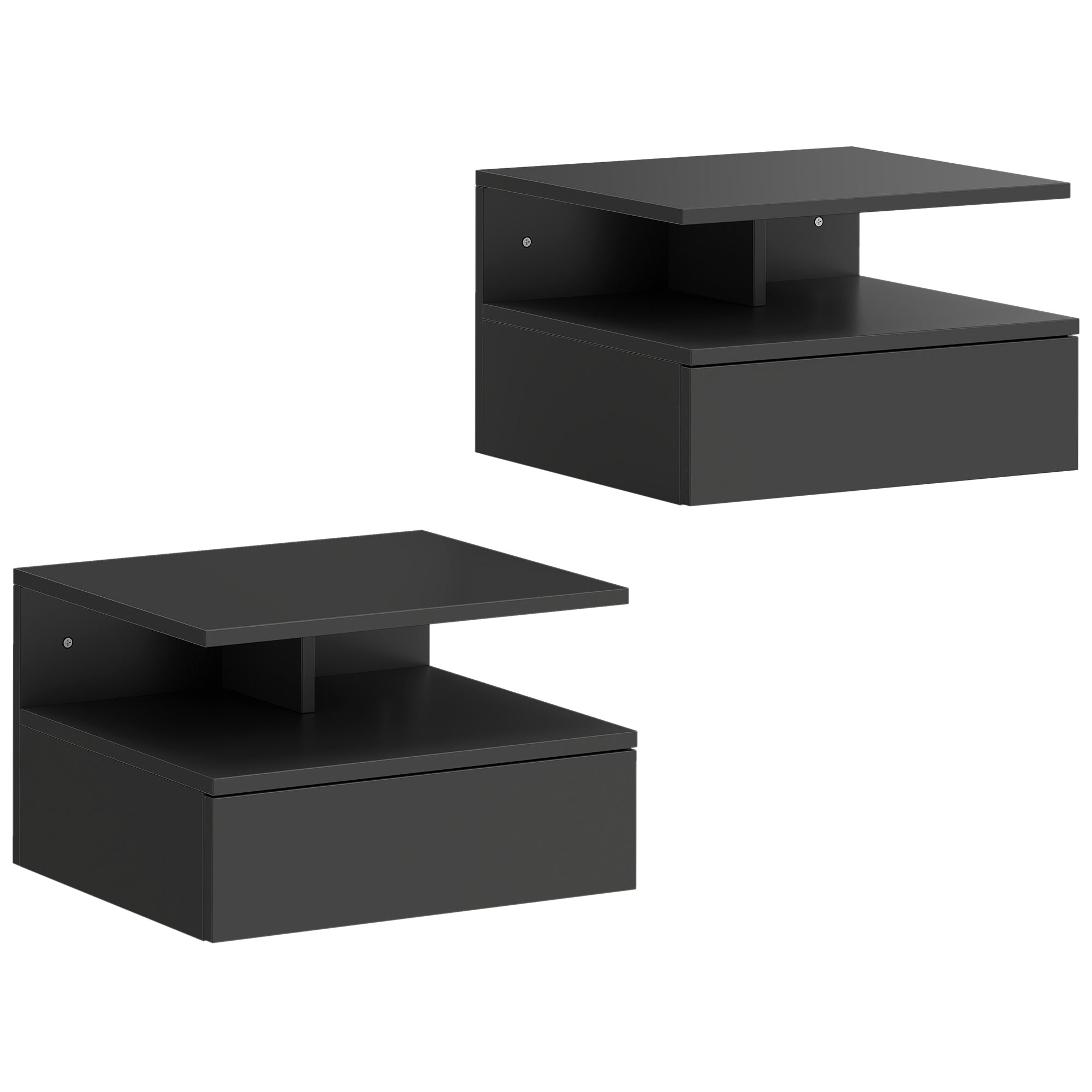 HOMCOM Set of 2 Floating Nightstands with Drawer and Open Shelf, 35x32x22.5 cm, Black