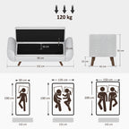 Bedside Storage Bench with Fabric Armrests, Wooden Legs and 53.8L Compartment, 132x42x50 cm, Grey