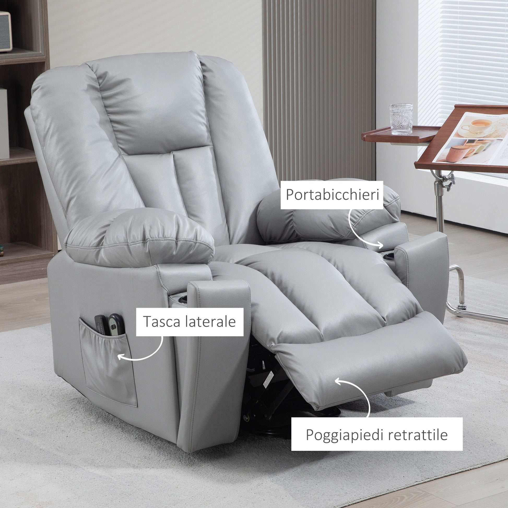 HOMCOM Reclining Lift Chair with 8 Massage Points and Remote Control, in Microfibre, 94x96x106 cm, Gray - Borgè