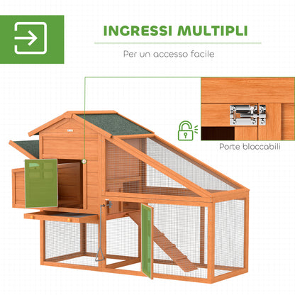 Garden Chicken Coop for 1-2 Chickens with Brooding Area, House and Open Space, Made of Wood and Metal, 179x67x115 cm