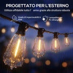 HOMCOM Outdoor String Lights with 50 LED Lights IP44, in PET and Plastic, 1800x3.8x9 cm, Black and Transparent