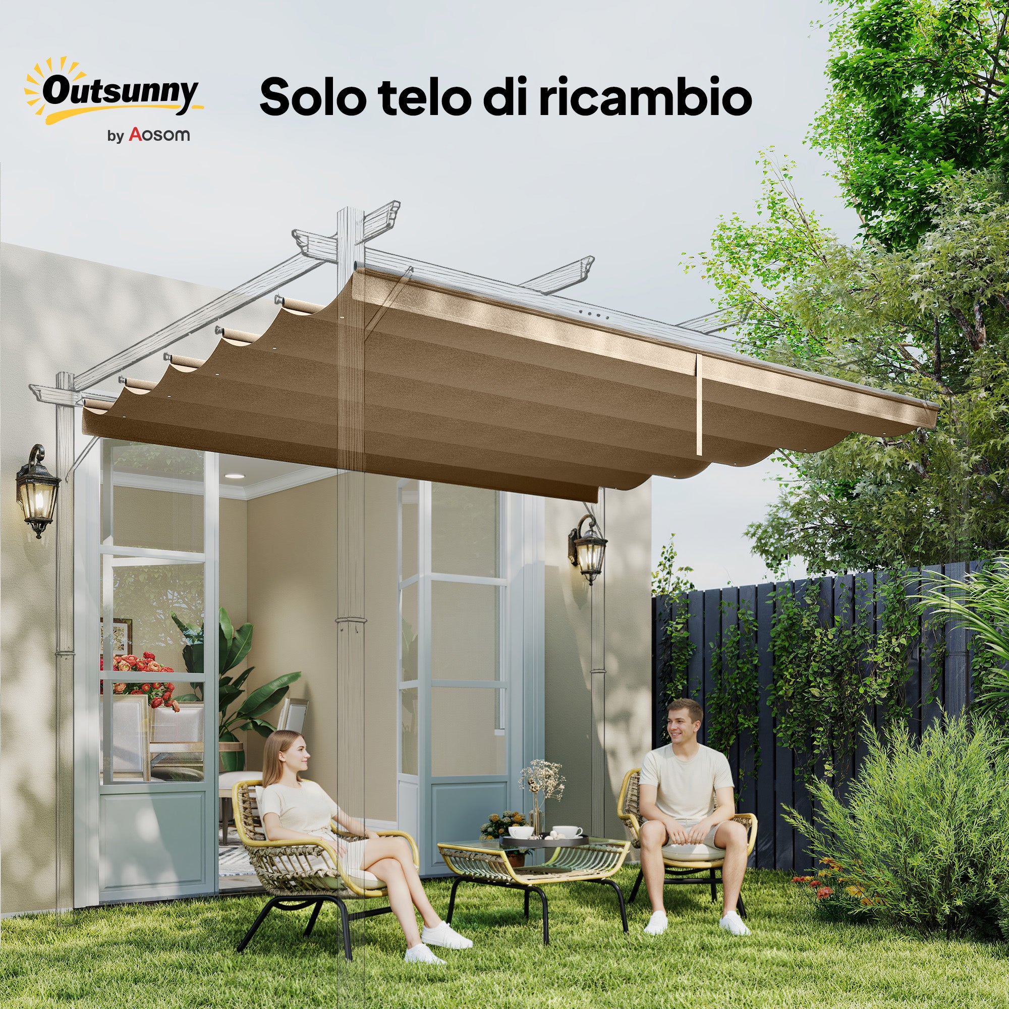 Outsunny Gazebo Pergola Roof with 10 Drainage Holes in Polyester, 350x260 cm, for 4x3m Pergola, Light Brown