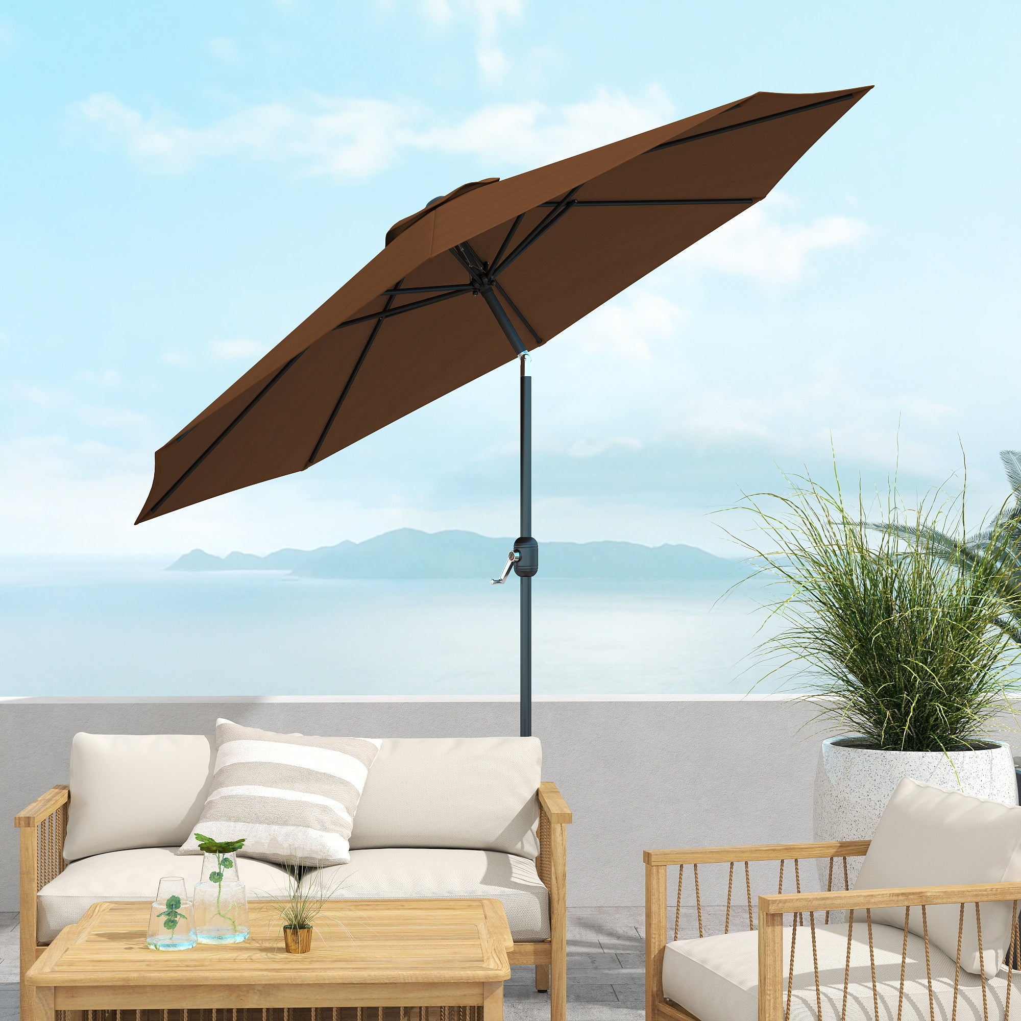 Outsunny 3x2.5 m Tilting Garden Umbrella with Removable Pole, Metal and Polyester, Coffee