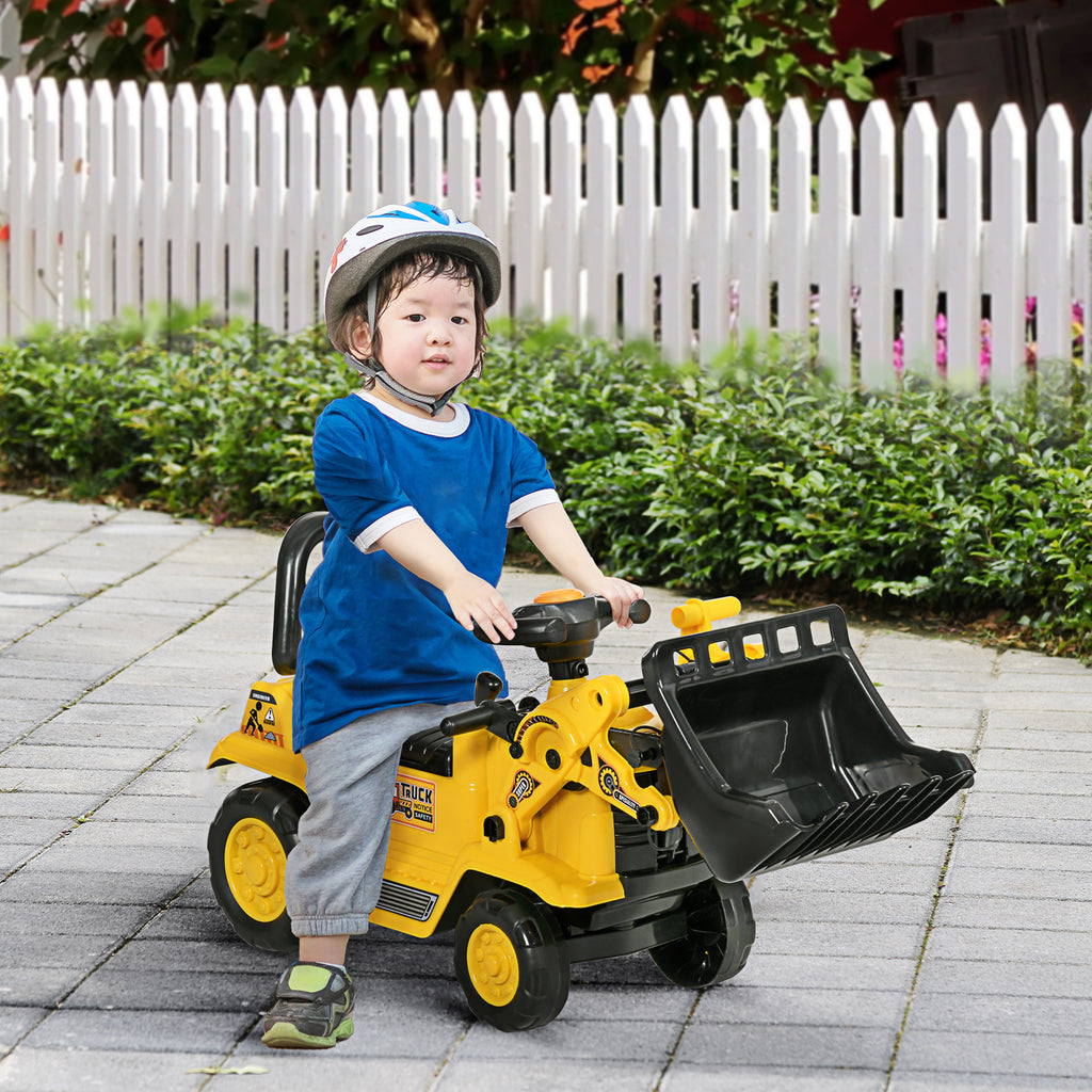 Children's Excavator with Bucket and Retractable Storage Space, PP and ABS, 80x26.5x39 cm, Yellow and Black