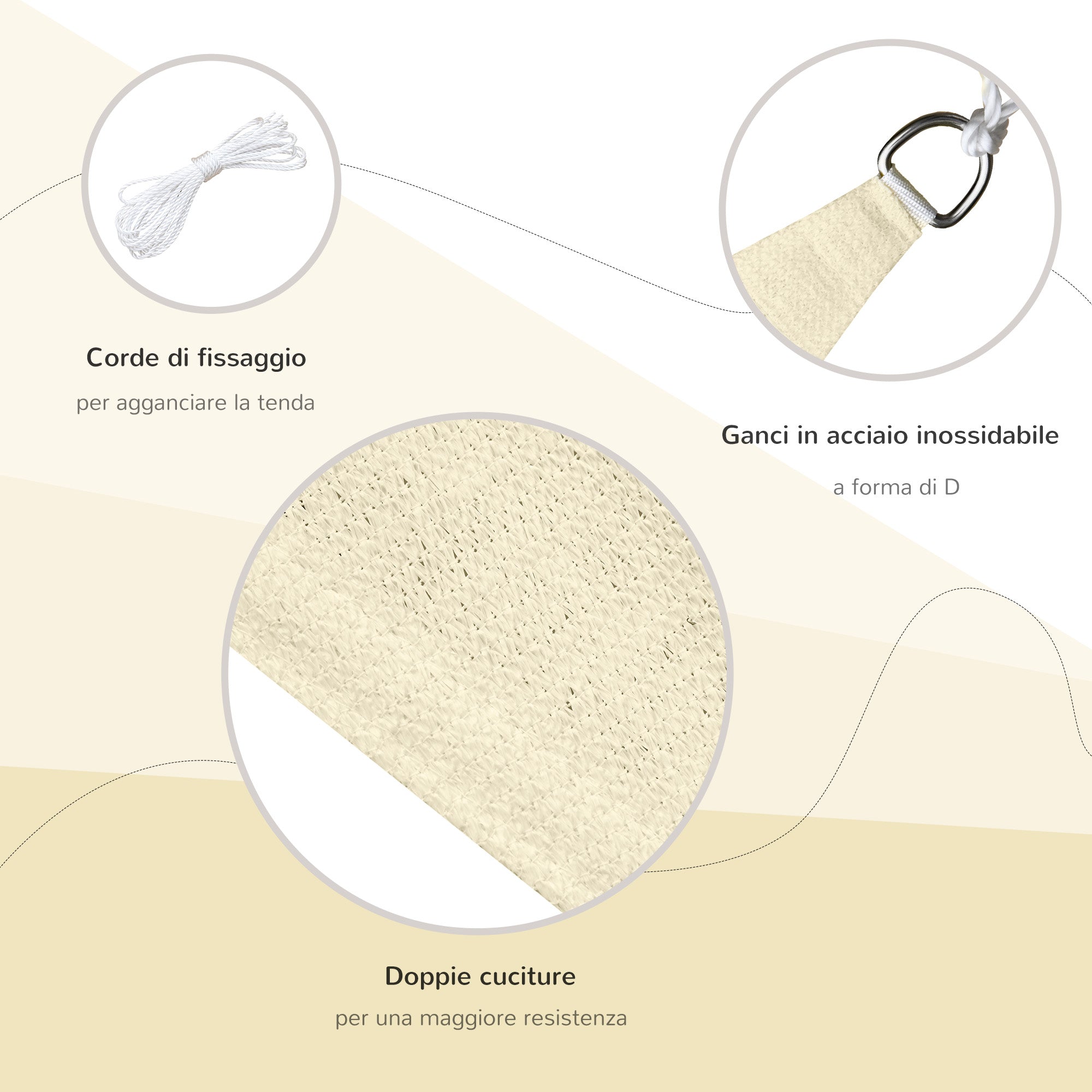 4x4x4m Triangular Sun Shade Awning in Beige Waterproof Anti-UV Fabric for Outdoors