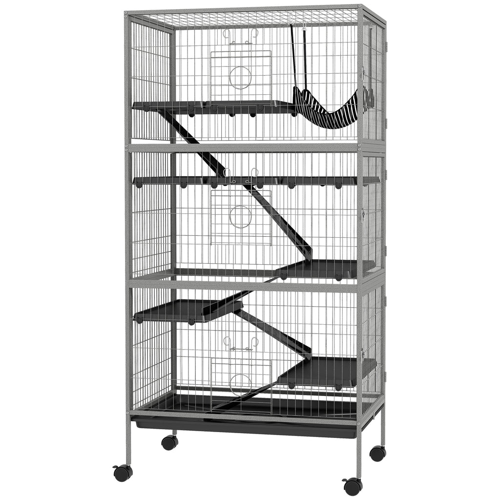 PawHut Rabbit Cage with 4 Entrances at Multiple Levels with Hammock, Steel and PP, 80x52x159 cm - Borgè