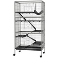 PawHut Rabbit Cage with 4 Entrances at Multiple Levels with Hammock, Steel and PP, 80x52x159 cm - Borgè