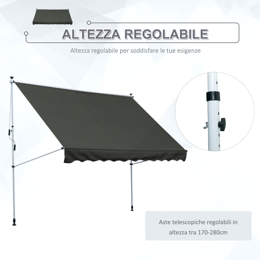 Outsunny 3x1.5m Awning with Crank Arms, Telescopic Metal Structure and Polyester Sunshade
