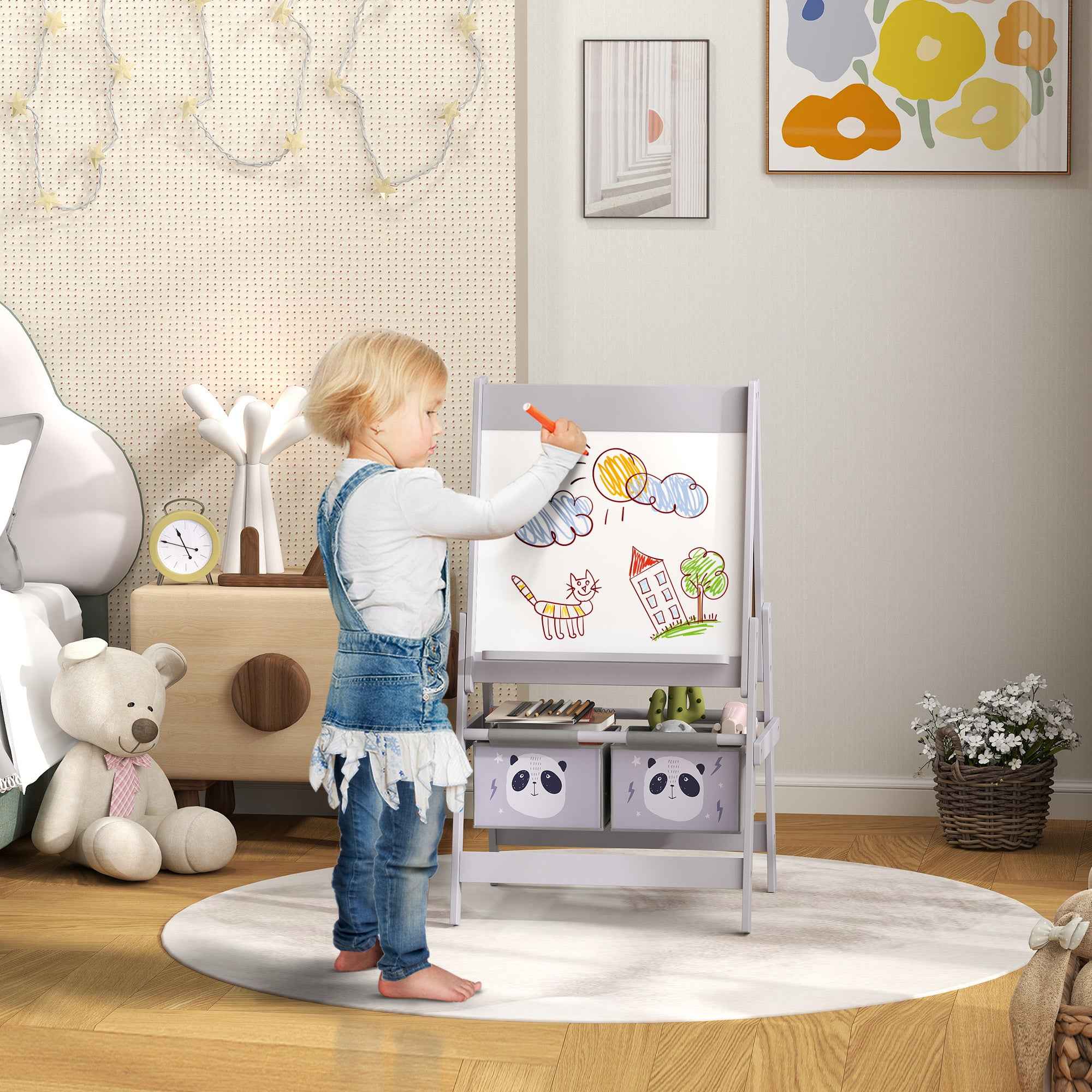 3-in-1 Children's Easel with 2 Storage Bins, Ages 3-8 Years, 54x46.5x93cm, Grey