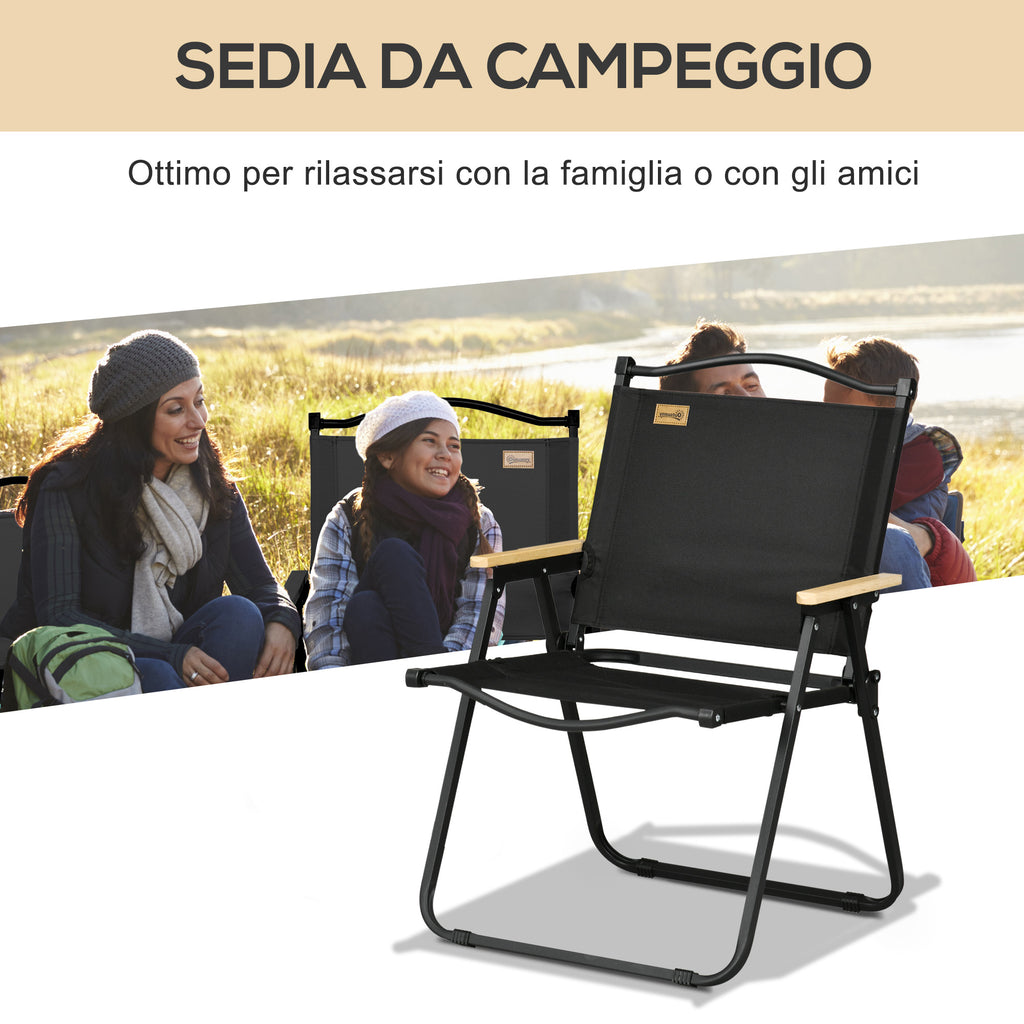 Folding Outdoor Chair with Armrests, Seat in Oxford Fabric and Steel, Black