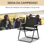 Folding Outdoor Chair with Armrests, Seat in Oxford Fabric and Steel, Black